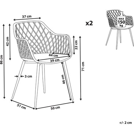 Beliani – Lot de 2 chaises scandinaves – Assise en plastique blanc – Pieds en métal effet bois clair – Pour salle à manger ou cuisine