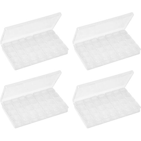 Boîte de Rangement 28 Cases Séparées Transparente pour Bijoux, Pierres et Bagues - 4 Pièces (1/5)