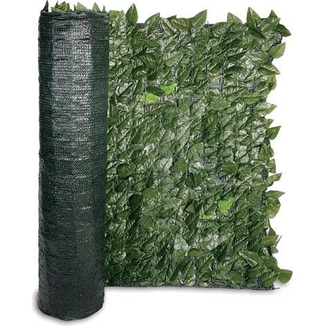 Siepe Sintetica con rete Ombreggiante per Coperture e Giardino a Foglie di Lauro H.1x3 mt Verde scuro