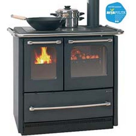 1PZ CUCINA A LEGNA SOVRANA EASY EVO 2.0 7,5 KW NERO ANTRACITE - misure cm.96,4x64,1x84,8h. - peso Kg.140