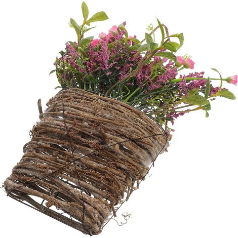 Hanging basket with no watering or pruning required, made of silk with rattan and wire, featuring realistic artificial flowers. Ideal for home and party decorations. (1/5)