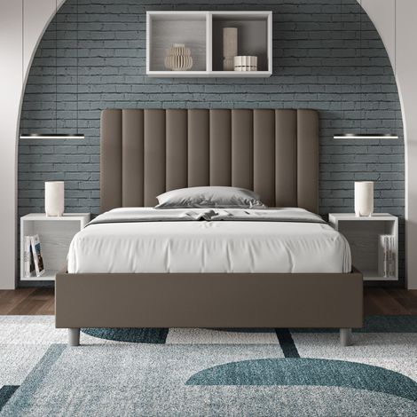 Letto una piazza e mezza contenitore imbottito 120x190 similpelle cappuccino Agueda (1/5)