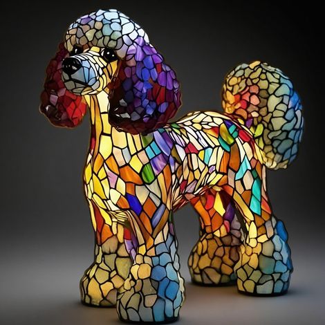 Elegante Pudel-Tischleuchte (batteriebetrieben) – Retro-Tischleuchte – 3D-Tier-Nachtlicht – 17 cm – LED-3D-Lichtornament