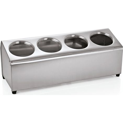 Besteckkasten, Besteckeinsatz, Besteckbox Gastro für 4 Besteckköcher: Edelstahl, Rutschfest & Platzsparend