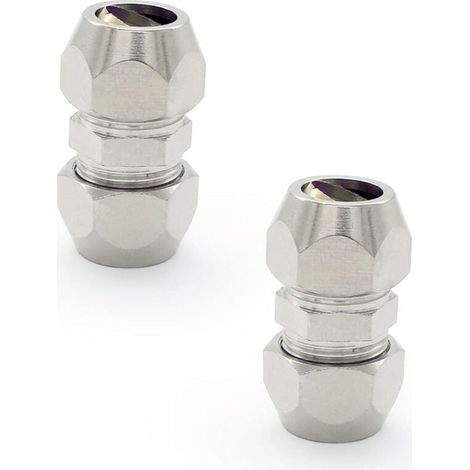 2 Pièces Raccord Olive Gaz, Argent Tuyau Pneumatique Raccord, Cuivre Nickelé Tube Double Droite Connecteur Rapide, Convient pour Plomberie, Compresseur D'air.(8mm) (1/5)