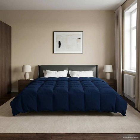 Winterbettdecke Gepolstert Dunkelblau 240 x 260 cm Mikrofaser