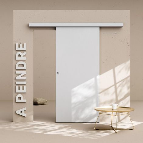 Porte Coulissante avec Rail - Prépeinte Plane 93 cm - Sans butée