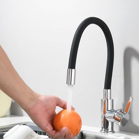 Schwarze Küchenarmatur, 360° schwenkbarer Küchenmischer mit Ausziehbrause, 2 Strahlarten, Hochbogen-Spültischarmatur (1/5)