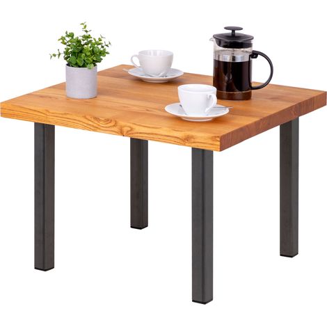 LAMO Manufaktur Table basse en bois, tabouret ou banc pour le salon 60x60x47 cm (long. x larg. x haut.), Type : Classic, Plateau : Frène Foncé, Pieds : Acier Brut, LKG-01-A-004-0000Cl (1/5)