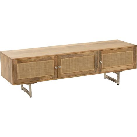 Meuble TV en rotin et bois de manguier Naturel 120x49x43 cm (1/5)