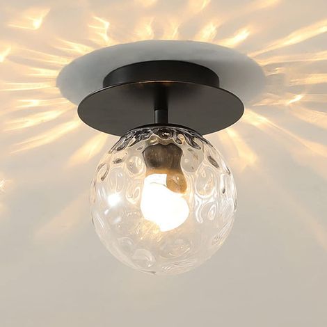 Plafonnier Semi-encastré à Boule de Verre Minimaliste Moderne Plafonnier Rond doré Appareil d'éclairage Lustre abat-jour lampe de Plafond pour couloirs balcons Foyer Salon chambre à coucher (noir) (1/5)