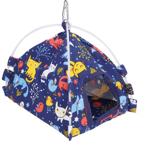 Nid suspendu pour perroquet en toile, tente oiseau bleu grand modèle avec coussin lavable de rechange (lot couverture + tente) (1/5)
