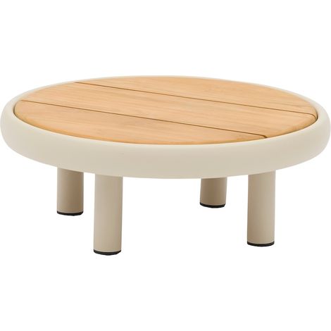 PROLOISIRS Table basse ronde NUAGE - Ø60 cm - Aluminium époxy et teck FSC - Crème