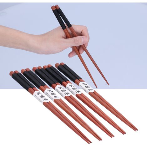 5 paires de baguettes en bois à motif tressé, antidérapantes, pour sushis, pour hôtels, maisons et restaurants (noires) (1/5)
