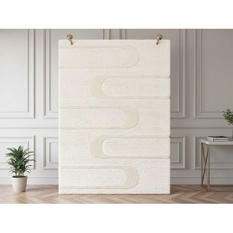 BOBOCHIC - Tapis poils longs CALEB motif graphique 200x290 Ecru (1/5)