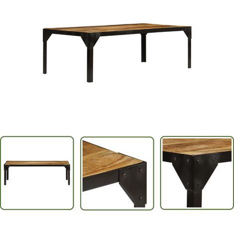 The Living Store Table basse Bois massif de manguier brut et acier 110 cm - Table Basse Industrielle - Table Basse Design - Table Basse Rustique - Table Basse Vintage - Meubles Industriels (1/5)