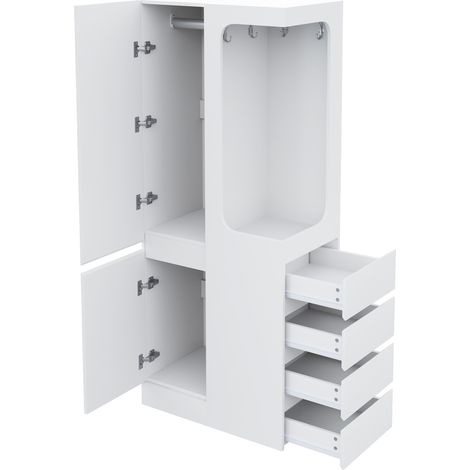 Armoire blanche 70 x 40 x 170 cm avec porte unique, tiroirs latéraux et espace penderie ouvert (1/5)