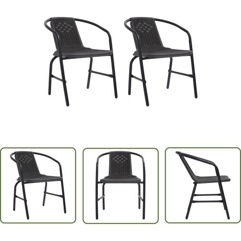 The Living Store Gartenstühle 2 Stk. Kunststoff Rattan-Optik und Stahl 110 kg - Gartensessel - Gartenmöbel - Outdoor Möbel - Balkonmöbel - Rattan Optik (1/5)
