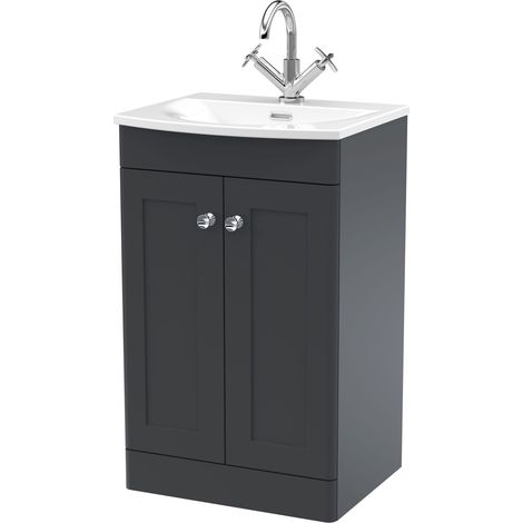 Nuie Classique Satin Soft Black 500mm 2 Door Vanity Unit and 30mm Profile Curved Basin - CLC1423J (1/5)