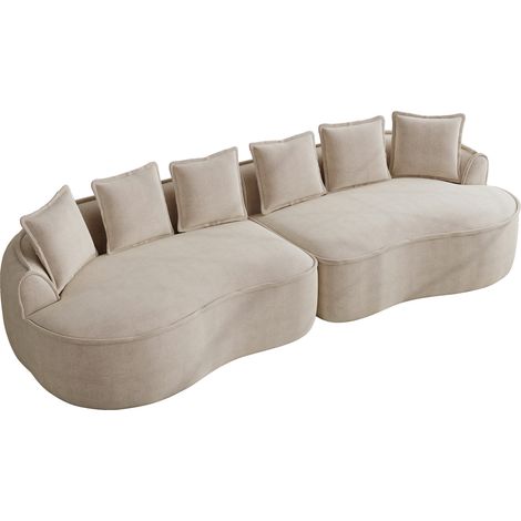 Canapé modulaire 4 places en tissu chenille confortable, canapé sans armature, grandes dimensions, assises profondes, avec coussins, aucun montage requis, adapté au salon, marron clair (1/5)