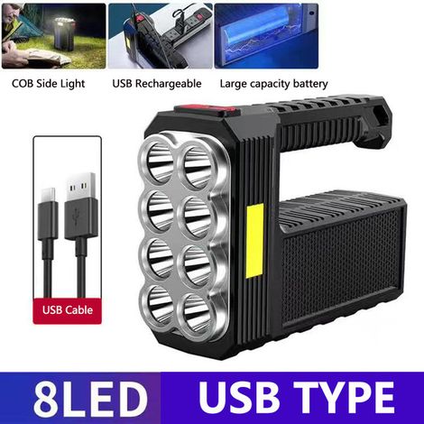 8-LED-Taschenlampe mit Seitenbeleuchtung, USB-aufladbar, wasserdicht und tragbar – ideal zum Angeln, für Outdoor-Aktivitäten und Camping. Leistungsstarke, ultrahelle Taschenlampe, die auch als tragbar