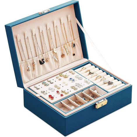 Boîte à Bijoux, Femme Organisateur Bijoux, Rangement Bijoux Voyage, Organisateur Boîte à Bijoux, Boîte Bijoux Verrouillable Portative, Pour Bagues, Boucles d'Oreilles, Colliers (Vert) (1/5)