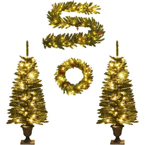 Künstliche Weihnachtsbäume 2 Stk. mit Kranz, Girlande und LEDs vidaXL (1/5)