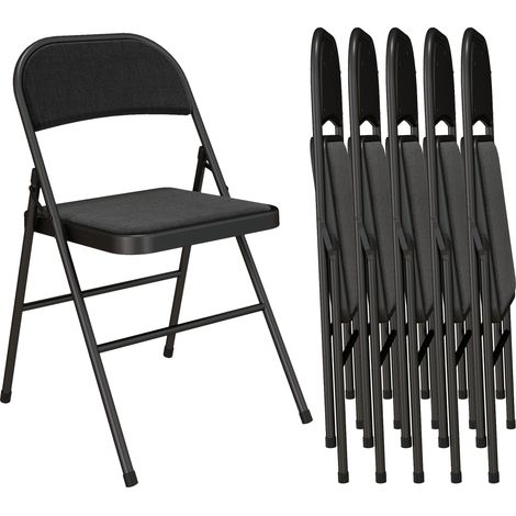 Lot de 6 en acier 45 x 46 x 78 cm noir chaises pliantes chaises de salle à manger portables cadre (1/5)