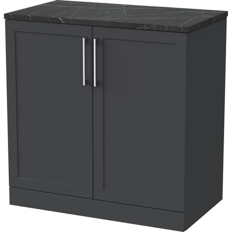 Stonnall Traditional Floor Standing 2 Door Vanity Unit with Black Pietra Marble Laminate Worktop, 800mm, Dark Grey