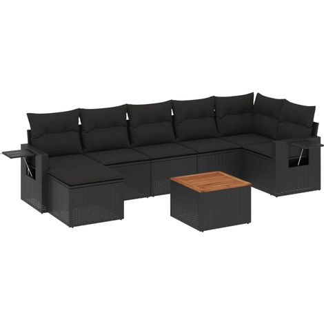 Set Divani da Giardino con Cuscini 8 pz Nero in Polyrattan vidaXL (1/3)