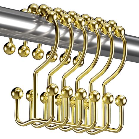 Anneaux de fixation dorés pour rideau de douche, anneaux de fixation doubles en métal antirouille pour tringles à rideaux de douche, lot de 12 crochets - Or (1/5)