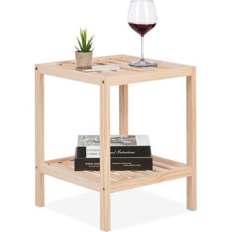 Mesa de centro de madera de pino con dos estantes