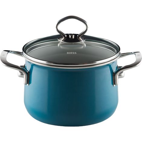 Riess olla de carne con tapa de cristal Ø20cm 4 litros esmalte Nouvelle Aquamarine extra fuerte