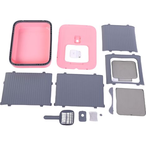 Boîte Chat Pliable avec Couvercle Grande Entrée Toilette – Enclos Chats Potty Pelle Tiroir Nettoyage Facile Contrôle Odeur, Rose (1/4)