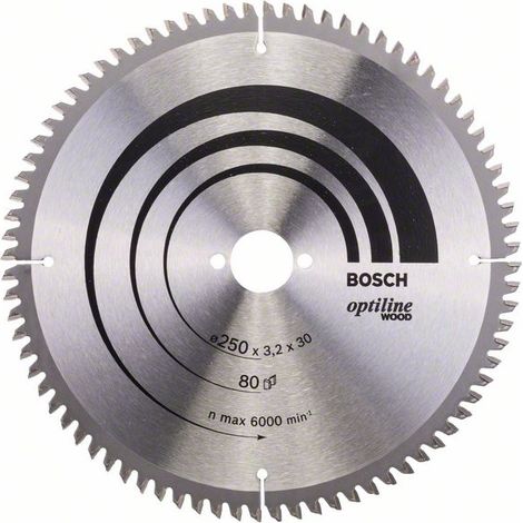 Lame pour scie circulaire Ø extérieur 250 mm Nombre de dents 80 WZ Perçage 30 mm Largeur de coupe 3,2 mm carbure