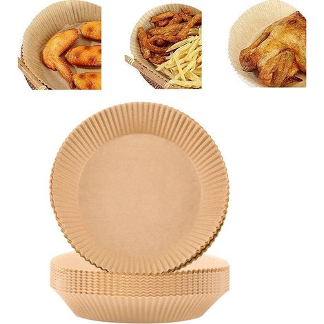 Papier sulfurisé rond de 20 cm (8 pouces), 100 feuilles, antiadhésif, résistant à l'huile, jetable, de qualité alimentaire et sans javel, pour friteuse à air chaud et micro-ondes de 5 à 8 litres.
