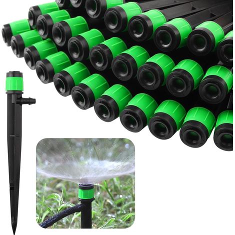 Lot de 100 Goutteurs d'irrigation, Débit réglable, Jet 360 degrés, Tuyau 4-6 mm, Jardin, Serre