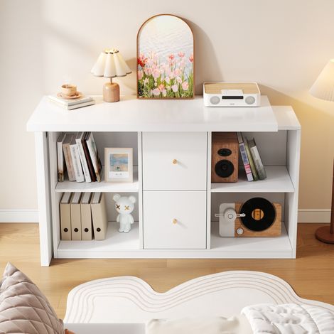Bureau d’angle en L montable gauche/droite 120×50x78 / 130×35 cm. Table et pieds renforcés,2 tiroirs et rangements ouverts pour usage domestique.