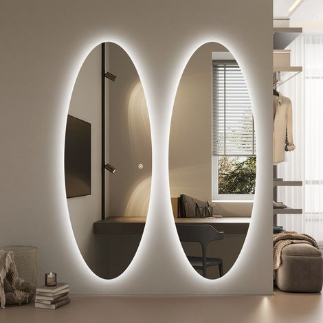 60x165 cm LED Standspiegel Ganzkörperspiegel mit Beleuchtung Ovaler Spiegel mit Beleuchtung für Hotel Friseursalon Beauty Studio Wohnzimmer (1/5)