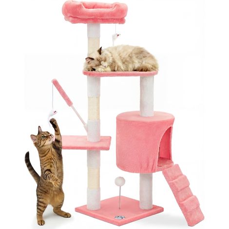 VOUNOT® Kratzbaum 112cm, Mehrstöckiger Katzenbaum mit Kratzsäulen Höhle, Rosa
