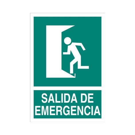 Señal de evacuación que indica Salida de emergencia pictograma y texto izquierda                                                          210X148
