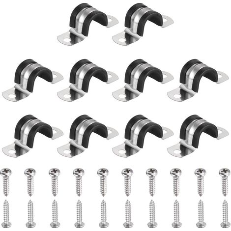 10Pcs Colliers De Câble 18mm(11/16"), 304 Acier Inoxydable Avec Coussin En Caoutchouc Isolé, Support En U Pour Tube Avec Vis Auto-Taraudeuses Pour Installation De Câbles, Noir (1/5)