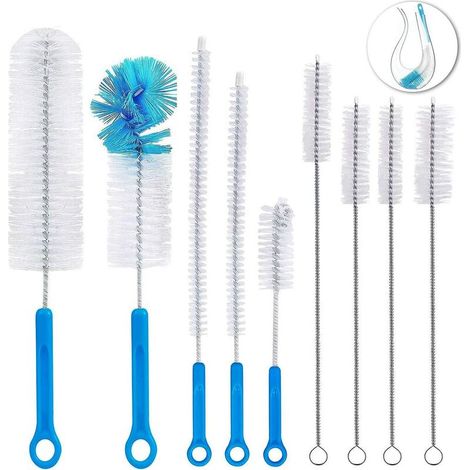 Snow 9 Pcs Bottle Cleaning Brush Nylon Tube Brush for Baby Feeding Bottle Kettle - Blue