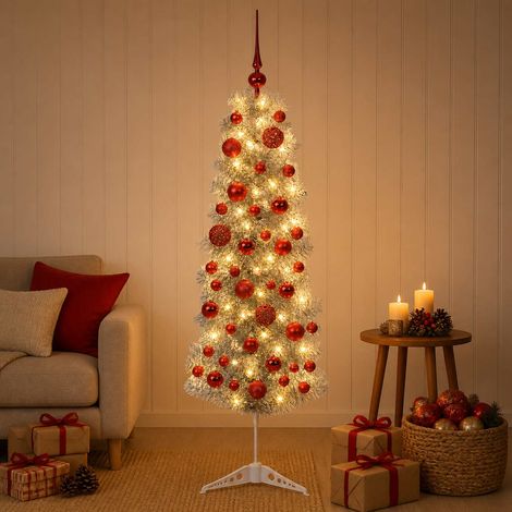 vidaXL Artificial Slim Christmas Tree with Bauble 150 cm 150 LEDs (1/5)