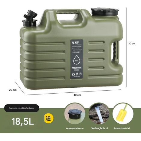 Bidon d'essence 11 litres - Bidon d'essence avec robinet et couvercle à large ouverture - 1 pièce - Idéal pour le camping et les activités de plein air - Blanc avec couvercle vert (1/5)