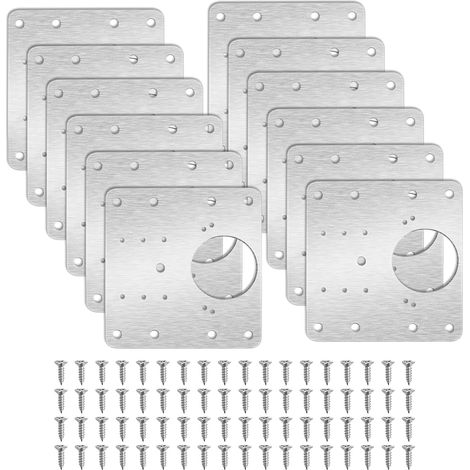 12 Pièces Plaques de Réparation de Charnière Armoire avec Trous, Plaque Reparation Charniere Porte avec 72 Vis, Plaque de Charnière de Meuble pour Bois Étagères Cuisine (1/5)