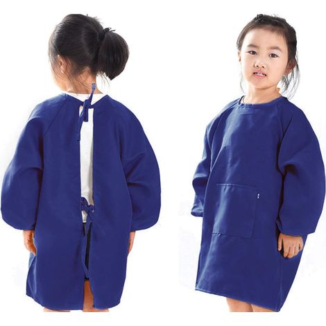 Kids Apron for Painting, Painting Aprons Girl Smock Long Sleeve Apron for School Activities, Cooking, Coloring, Polyester Blue(L) (1/5)