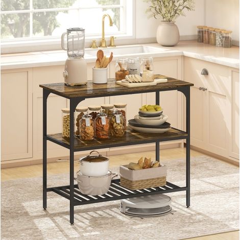 MEUBLIV Scaffale da cucina 3 ripiani marrone rustico e nero 100x50 cm, acciaio (1/5)