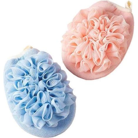 2 Pc Rose et Bleu Eponge Salle de Bain,Eponge Douche,Boules de Bain,Gant Exfoliant Doux,Fleur de Bain,Fleur de Douche (1/5)