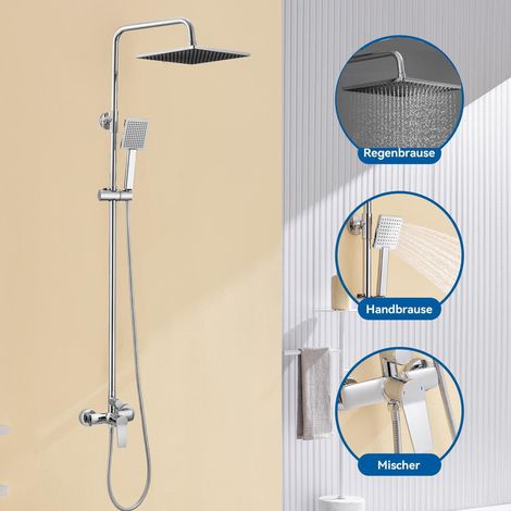 Columna de ducha Auralum MAX con grifo mezclador, altura ajustable entre 93 y 130 cm, cromada, con rociador de 10 pulgadas y teleducha (1/5)
